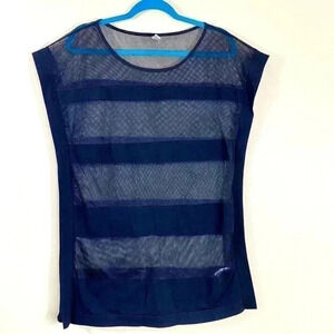 La Moda Black Sheer Mesh Striped Sleeveless Blouse